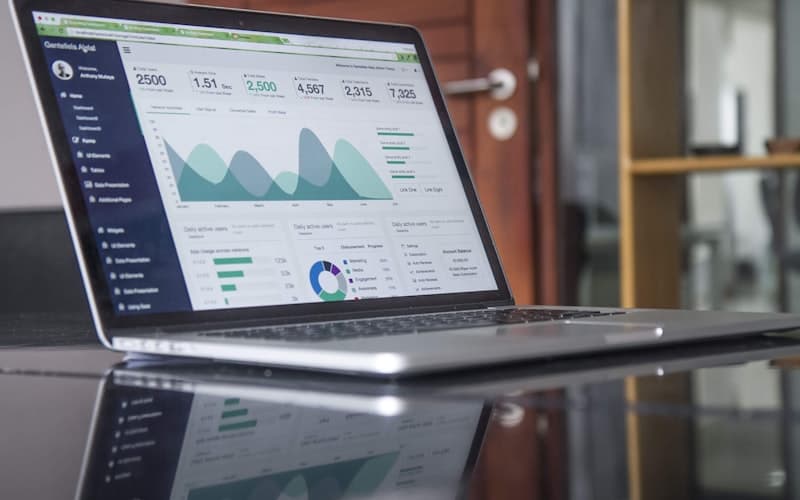 Business analytics dashboard on monitor