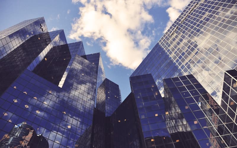 City skyline with modern glass buildings