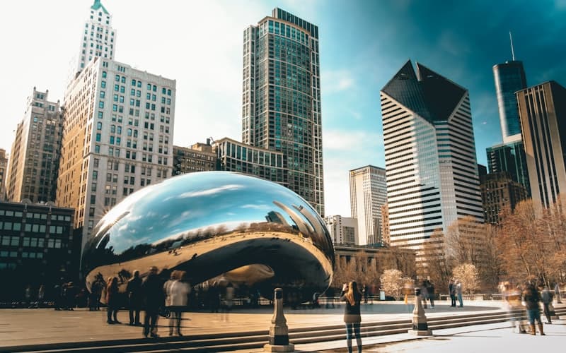 Chicago skyline reflecting on Lake Michigan