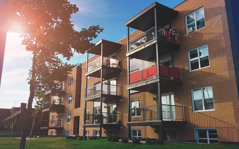 Northeast commercial building in winter with snow