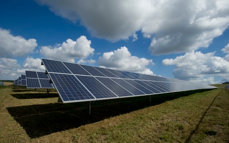 Solar panels on a commercial rooftop